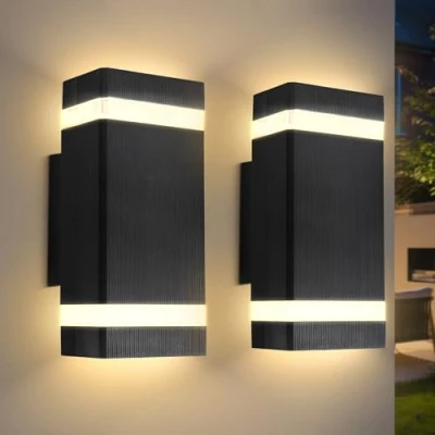 Image of CANMEIJIA LED Wall Lights, 2 Pack Outdoor Lights Waterproof Outside Porch Light Front Door Lamp Modern Aluminum Black 3000K Included 4 * 6W GU10 for Garden Hallway Bathroom etc