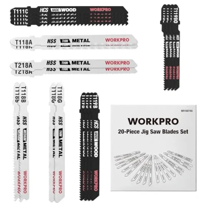 Image of WORKPRO 20 Piece Jigsaw Blades Set, T Shank Jig Saw Blade for Wood and Metal, Compatible with Bosch, Dewalt, Ryobi, Makita Many More
