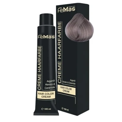 Image of FemMas Hair Colour Light Blonde Ash Intensive 10.11 I Professional Cream with Argan Oil, Keratin &amp; Ceramides Permanent Colouring or Tint for Radiant Results 100 ml