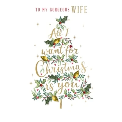 Image of Gorgeous Wife Xmas Tree Embellished Christmas Card Hand Finished Champagne Cards XCDC423