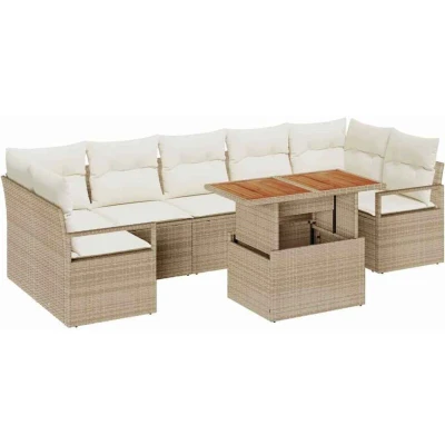 Image of vidaXL 8 Piece Garden Sofa Set with Cushions Beige Poly Rattan