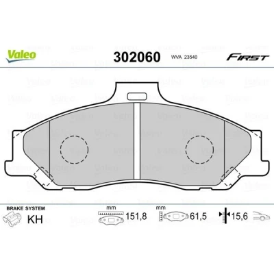 Image of UHY13323ZA, UHY13323ZB, UHY13323ZD, UHY13323ZE, UJY63323Z Brake pad set VALEO 302060 FORD: Ranger Mk2, MAZDA: BT 50 Platform/Chassis