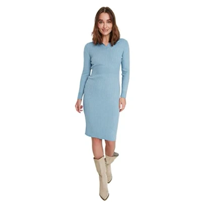 Image of Trendyol Women Midi Bodycone Slim fit Knitwear Dress Blau