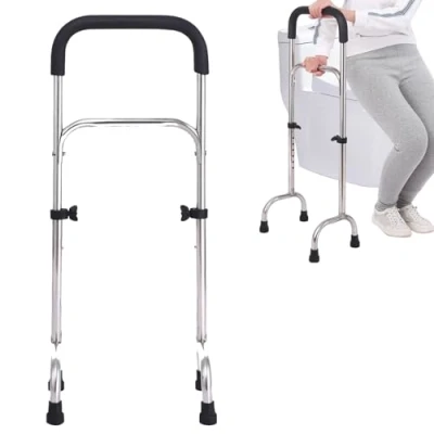 Image of Walking Stick for Elderly, Multifunctional Standing Aid Frame, Adjustable Four Leg Wide Base Stable Stainless Steel Canes Mobility
