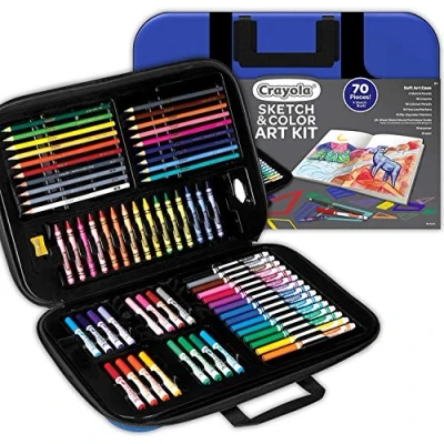 Image of Crayola Sketch and Color Art Kit, 70 Piece Drawing Coloring Set with a Pad, Gift for Children Over 8 Years Old