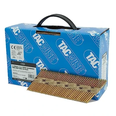 Image of Tacwise 1721 Extra Galvanised Framing Nails 3.1/65 mm, D Head, Ring Shank, 34 Inclined, Paper Collated, Pack of 1600