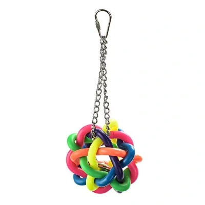 Image of Hanging Rainbow Ball Foraging Parrot Toy with Bell Large