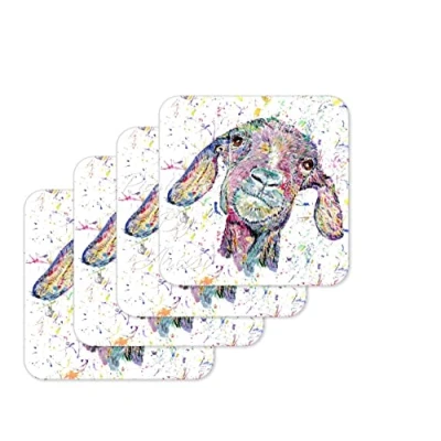 Image of Coaster Goat farm Animals Coasters Watercolour Art Gift Work Office Dining Tea coffee (4)