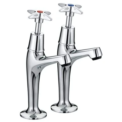 Image of Bristan VAX HNK C Value Crosshead High Neck Kitchen Sink Pillar Taps, Chrome, Metallic