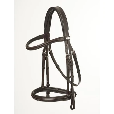 Image of LeMieux Arika Cavesson Bridle Luxurious Soft Oiled Padded Leather Noseband Brown/Silver Pony