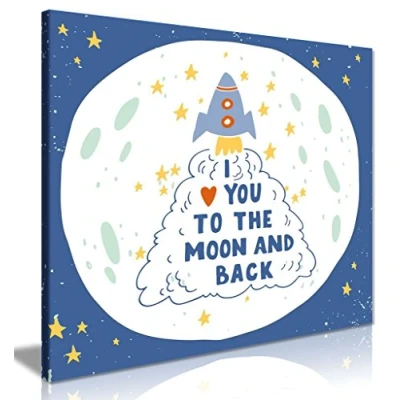 Image of I Love You To The Moon &amp; Back Quote Rocket Canvas Wall Art Picture Print (16 x 16 Inch)
