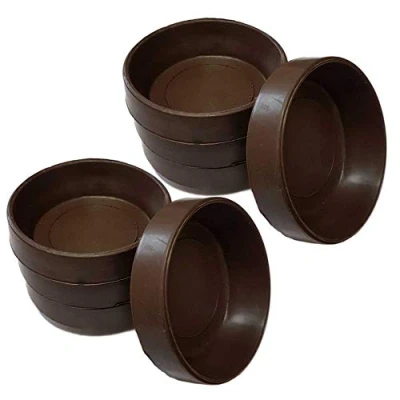 Image of Brown Rubber Castor Cups 52mm Protect Wooden, Laminate, Tiled Floors and Carpets from Wheel Damage Scratches Caused by Chair, Bed, Sofa Table Legs (8, Large)