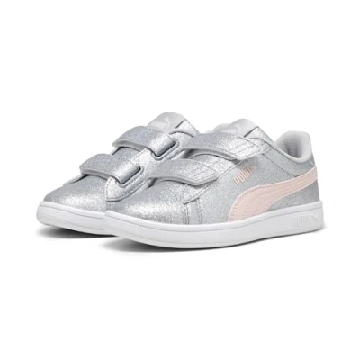 Image of PUMA Smash 3.0 Glitz Glam V PS Sneaker, Glacial Gray Frosty Pink, 2 UK Child