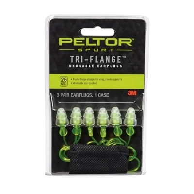 Image of Peltor Sport Tri Flange Corded Reusable Earplugs, 3 Pair Per Pack