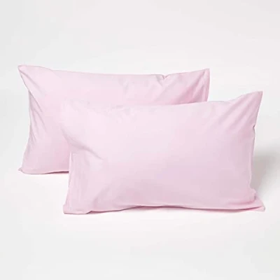 Image of HOMESCAPES Pink Kid’s Pillowcases 60 x 40 cm 2 Pack 100% Egyptian Cotton Percale Soft Hypoallergenic Children’s Pillow Cases with Envelope Close Breathable Easy Care 200 TC 400 Thread Count Equiv