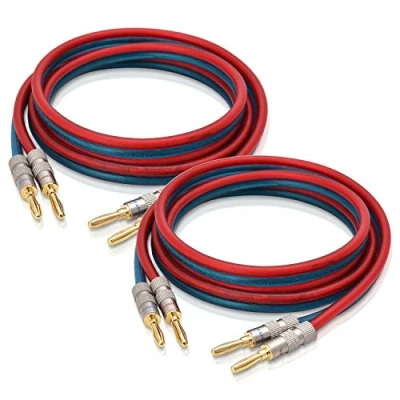 Image of AutCreation HiFi OFC Speaker Wire,Speaker Cable with Banana Plugs,Banana Plugs to Plugs,12AWG,Red/Blue (1.5M(4.9ft))
