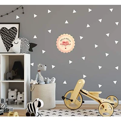 Image of Triangle Wall Art Sticker 162 pcs Set Geometric Pattern for Nursery Children Bedroom Room Decor, Removable Vinyl Decal (White Matt)