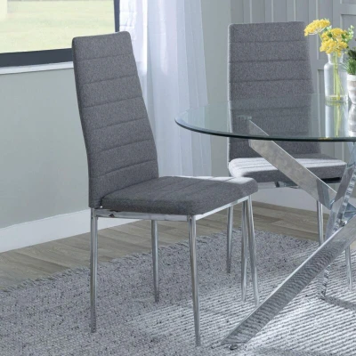 Image of Set of 2 Rovigo Dark Grey Fabric Dining Chair with Chrome Legs