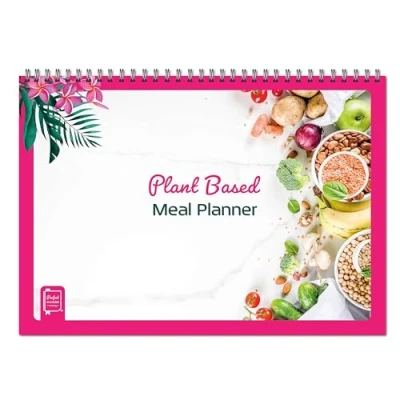 Image of Perfect Planner Company Plant Based Weekly Meal A4 Spiral Bound Pad Vegan &amp; Nutrition Tracker Shopping List Freezer Section 100gsm FSC Paper