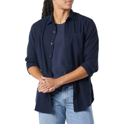 Image of Amazon Essentials Men&#039;s Long Sleeve Flannel Shirt (Available in Big &amp; Tall), Navy, S