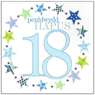 Image of Claire Giles Sherbet Sundaes Welsh Penblwydd Hapus 18th Birthday Card Blue
