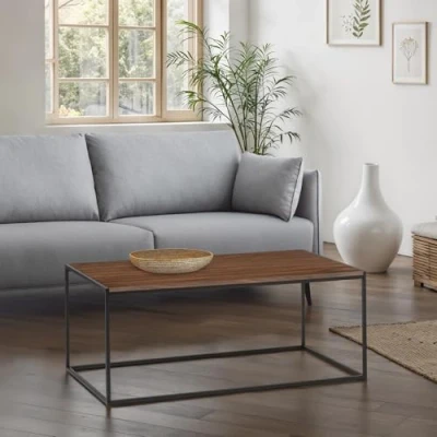 Image of Julian Bowen Tribeca Coffee Table, Metal &amp; Mdf, Black/Walnut, Height: 45, Width: 110, Depth: 60cm