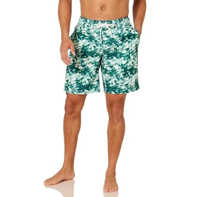 Image of Amazon Essentials Men&#039;s 9&quot; Relaxed Fit Quick Dry Swim Trunk Discontinued Colours, Aqua Green Tie Dye, M