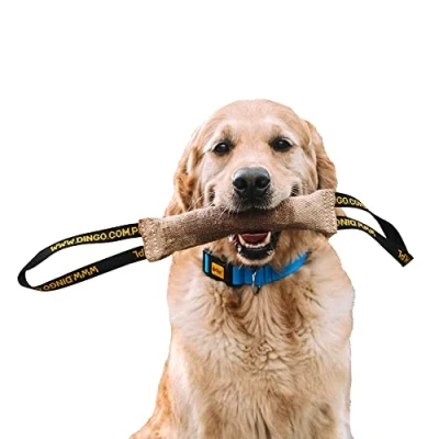Image of DINGO Jute Tug Toy Strong 2 Handles Pull Rope for Dog Training, Retrieve, Bite Work, Prey Drive, of War, Fun, Handmade Dummy 28 cm Natural Colour 10594