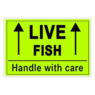 Image of Live Fish Stickers Shipping Labels,2 X 3 Inch Fluorescent Green Please Handle with Care 250 Adhesive Labels Per Roll