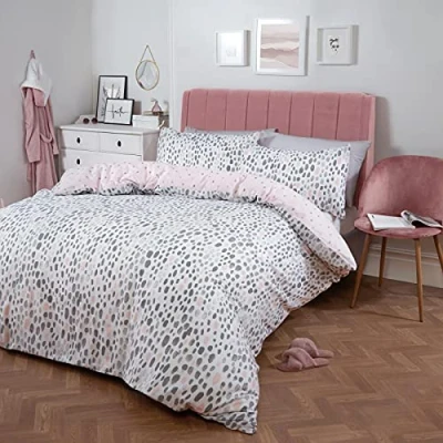 Image of Dreamscene Dalmatian Spotty Duvet Cover with Pillowcase Quilt Bedding Set, Blush Grey King Size
