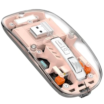 Image of MAGIC REFINER Wireless Mouse, Slim Cordless Mouse Dual Mode Bluetooth 5.1/2.4G, Silent Rechargeable Transparent Computer 2400 DPI 4 Adjustable, Battery Level Visible, for Laptop/PC/MAC, Pink