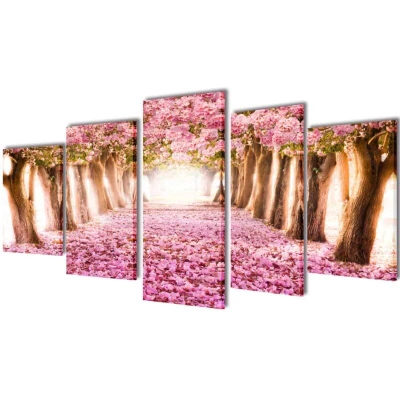 Image of vidaXL Canvas Wall Print Set Cherry Blossom 100 x 50 cm