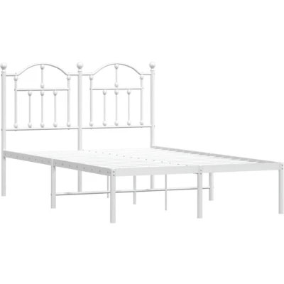 Image of vidaXL Metal Bed Frame without Mattress with Headboard White 120x190cm