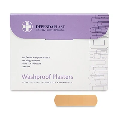 Image of Dependaplast Washproof Plasters 6cm x 2cm Flexible PU Plastic Film, Secure Adhesive, Breathable, Waterproof Box of 100