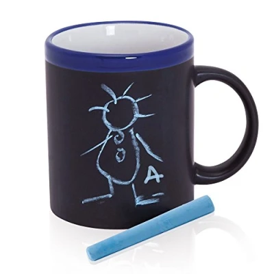 Image of eBuyGB Chalk Mug Memo Blackboard Personalise, Ceramic, Blue, 12.6 x 10.39 8.61 cm