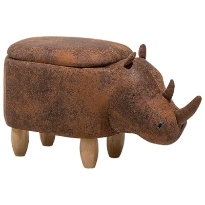 Image of Beliani Modern Faux Leather Stool Upholstery Storage Solid Wood Animal Brown Rhino