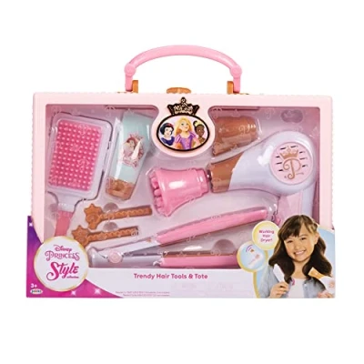 Image of Disney Princess Style Collection Girls Trendy Hair Pretend Play Styling Tools with Sound &amp; Storage Tote for On The Go!