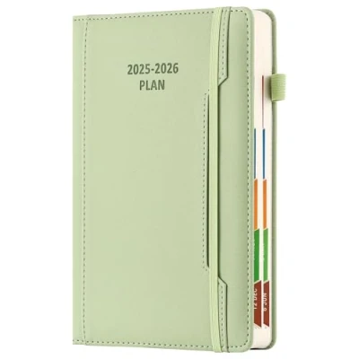 Image of Academic Diary Year 2025 26 A5 Page A Day,Mid Planner Jul to Jun 2026,Hardcover Agenda with Pen Holder, Front Pocket,Colorful Monthly Tab,Elastic Closure (Green)