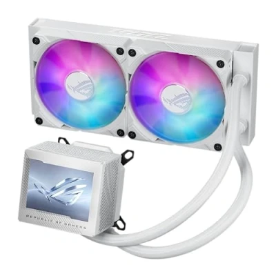 Image of ASUS ROG Ryujin III 240 ARGB WHT All in one Liquid CPU Cooler with 240mm Radiator. Asetek 8th gen Pump, 2X Magnetic 120mm Fans (Daisy Chain Design), 3.5 LCD Display.,White