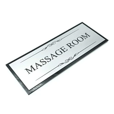 Image of Massage Room Black and Silver Door Sign Plaque Acrylic (Size 19.5cm x 7.6cm) supplied with adhesive strips