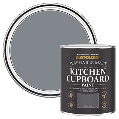 Image of Rust Oleum Dark Grey Kitchen Cupboard Paint in Matt Finish Marine 750ml