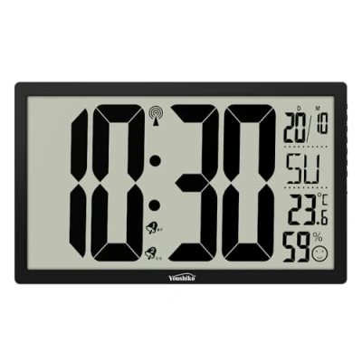 Image of Youshiko XXL 14.76&#039;&#039; Jumbo LCD Radio Controlled (Official 2024 UK &amp; Ireland Version) Silent Wall Clock with Temperature and Humidity display