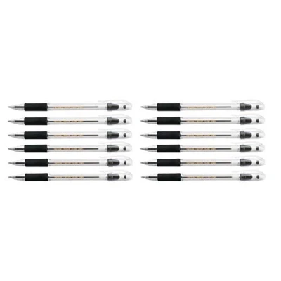 Image of CROWN LV 707 Grip Ballpens Medium Point Ballpen With Soft Black Ink Pack Of 12 Clear Barrel