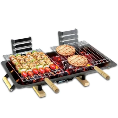 Image of Portable Steel Hibachi BBQ Grill For Gardens Picnics Beach Camping Outdoor Charcoal Black