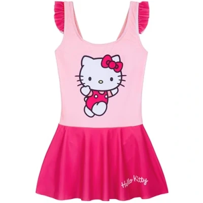 Image of Get Trend Hello Kitty One Piece Girls Swimming Costume Swim Dress Stretchy Kawaii Swimsuit Comfy Teenagers Swimwear for Beach Pool Holiday Essentials (9 10 Years, Pink Kitty)