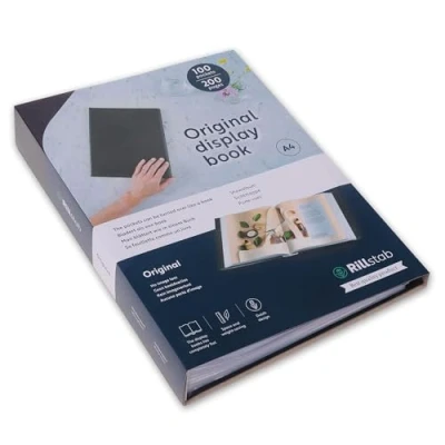 Image of Rillstab Original Display Book (100 Transparent/Clear Pockets) A4 Front Page Ring Binder Portfolio &amp; Project Presentation Folder for Meetings Conferences Poly Clear Pocket Black 99494