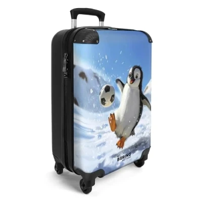 Image of NoBoringSuitcases.com® Children&#039;s Luggage Kids Suitcase for Boys Girls Hand Cabin Travel with Wheels Trolley 55x40x20 cm Penguin Football Snow 20 Inch 10kg