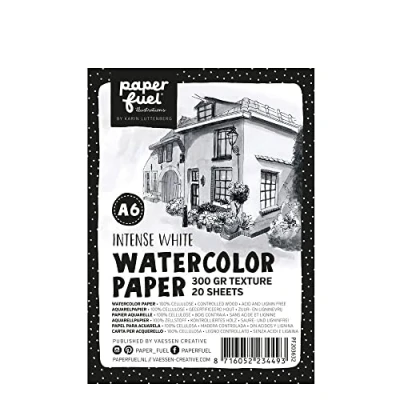 Image of Paperfuel Watercolour Paper Pad, White, 300 g/m², 20 Sheets, DIN A6, Texture, Sketchbook for Painting, Hand Lettering, Brush Lettering and Other Crafts