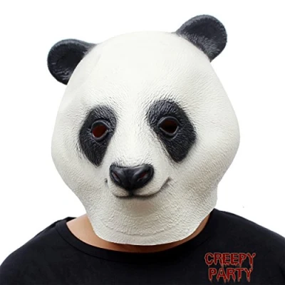 Image of CreepyParty Panda Mask Latex Realistic Animal Full Head Masks for Halloween Costume Party Carnival Cosplay