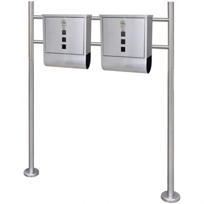 Image of vidaXL Double Mailbox on Stand Stainless Steel